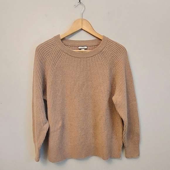 J. Crew Crewneck Cashmere Pullover Sweater Size Small Tan Camel Ribbed - Picture 2 of 13